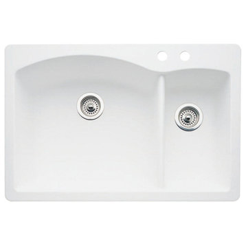 Blanco 440197 22"x33" Granite Double Dual-Mount Kitchen Sink, White, 2 Faucet Ho