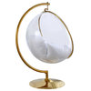 Luna Metal Acrylic Swing Bubble Accent Chair With Stand, White, Gold Base