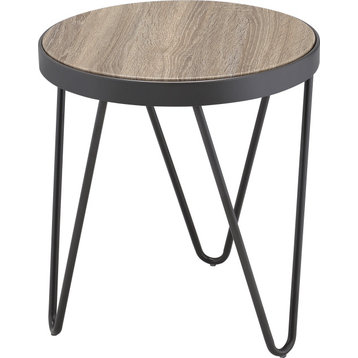 Bage End Table - Weathered Gray Oak, Metal