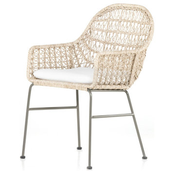 Bandera Vintage White Finish White Cushion Outdoor Woven Dining Chair Set Of 2