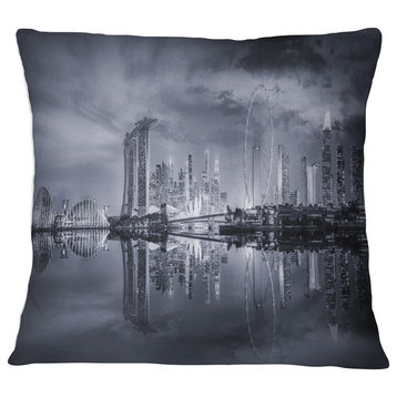 Black and White Singapore Skyline Cityscape Throw Pillow, 16"x16"