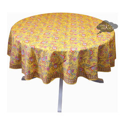 Hand Printed Tablecloths - Juliette Yellow Round Version - Tablecloths