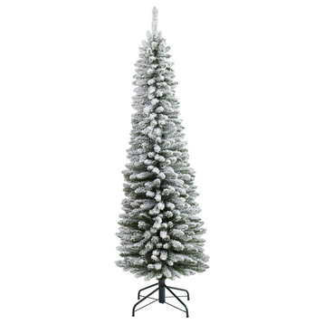 6' Flocked Pencil Artificial Christmas Tree With 438 Bendable Branches
