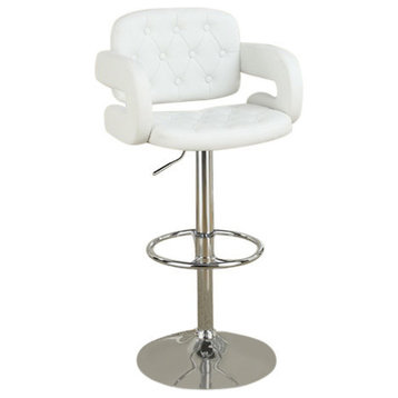 Benzara BM166622 Chair Style Barstool With Tufted back Seat, White & Silver