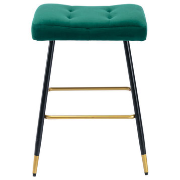 Backless Vintage Barstools Industrial Upholstered Dining Chairs, Emerald