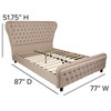 Cartelana Tufted Queen Size Platform Bed,Gold Accent Nail Trim,Beige Fabric