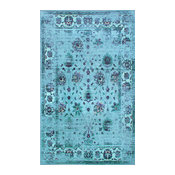Traditional Printed Persian Overdyed Floral Rug, Turquoise, 9'x12'