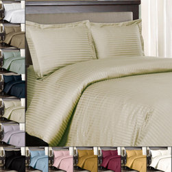 Royal Tradition - 100% Cotton 300TC Striped Duvet Cover Set - Duvet Covers And Duvet Sets
