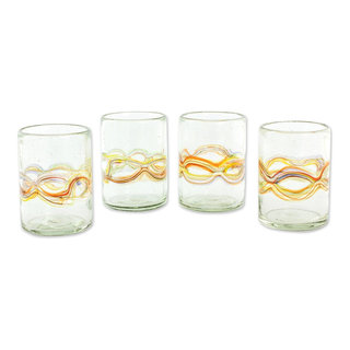 NOVICA Artisan Crafted Clear Green Glass Recycled Glasses, 15 oz 'Conical' (Set of 6)