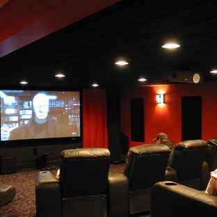 Inspiration for a contemporary home theater remodel in Portland Maine