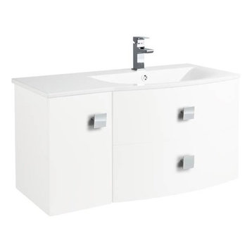 Sarenna Wall-Mounted Bathroom Vanity Unit, White, Right-Hand, 100 cm