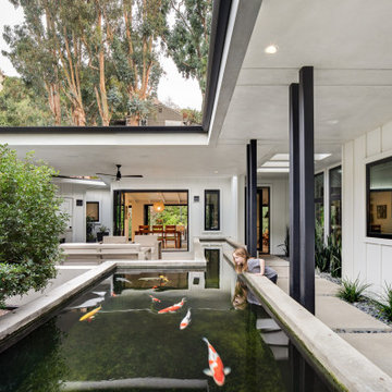 Entry court and fish pond
