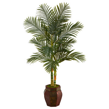 5.5' Golden Cane Artificial Palm Tree, Decorative Planter