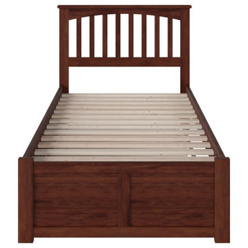 Mission Twin Extra Long Bed With Footboard and Twin Extra Long Trundle, Walnut