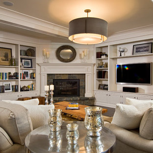 Modelo de sótano moderno con chimenea de esquina