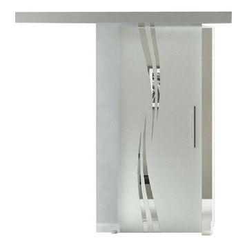 Sliding Glass Barn Door with Sandblasted-Frosted Design, 35"x81", Right