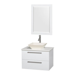 30 inch Single Bathroom Vanity in Glossy White, White Man-Made Stone Countertop, - Bathroom Vanities And Sink Consoles
