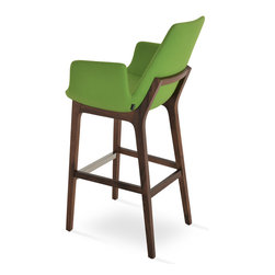 EIFFEL ARM BAR WOOD AMERICAN WALNUT - PISTACHIO WOOL (10 Years Guarantee) - Bar Stools And Counter Stools