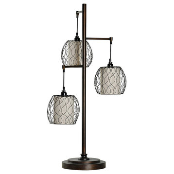 Antique bronze contemporary table lamp with metal cage shades