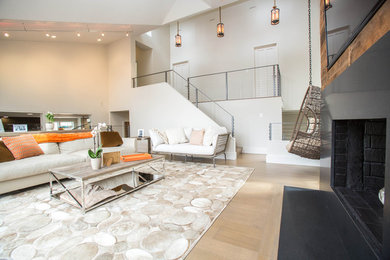Example of a trendy family room design in Boston