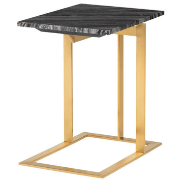 Dell Side Table, Black Wood Vein Marble/Brushed Gold