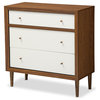 Harlow Wood 3-Drawer Chest, Walnut Brown and White
