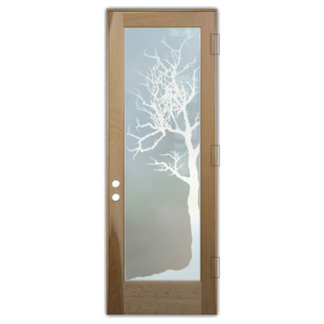 Front Door - Winter Tree - Hickory - 36" x 84" - Knob on Left - Push Open