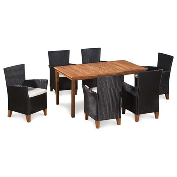 vidaXL Patio Dining Set 7 Piece Table and Chairs Poly Rattan Black and Brown
