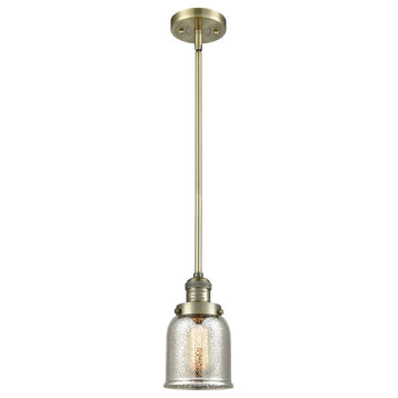 1-Light Small Bell 5" Pendant, Antique Brass, Glass: Silver Mercury
