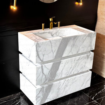 Statuary White Marble Sink Vanity Unit for Clementine