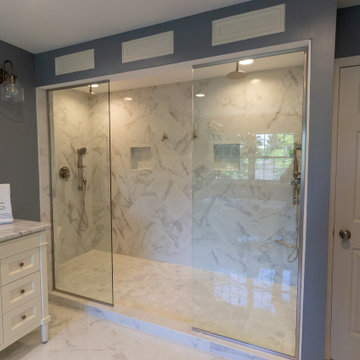 Traditional & Luxurious Large Carrara Marble Bathroom Renovation-Stroudsburg PA
