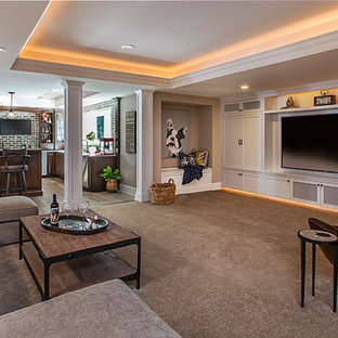 This is an example of an expansive traditional walk-out basement in Detroit.