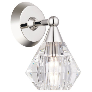 1 Light Polished Nickel Crystal Single Sconce