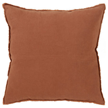 Fringed Design Linen Throw Pillow, Terracotta, 20", Down Filled