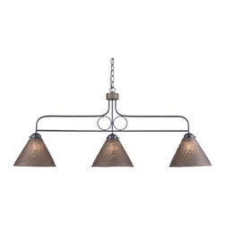 Handmade In USA - Large Wrought Iron and Punched Tin Bar Island Light, Blackened Tin - Kitchen Island Lighting