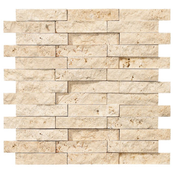Shaw CS36H Split Face Ivory - 4" x 1" Rectangle Brick Mosaic Wall - Ivory