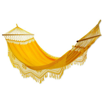 Cotton Hammock With Spreader Bars, Tropical Yellow