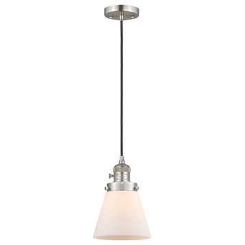 Cone Mini Pendant With Switch, Brushed Satin Nickel, Matte White