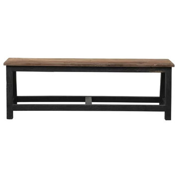 Farmhouse Accent Bench, Sturdy Black Legs With Reclaimed Wooden Seat, Natural