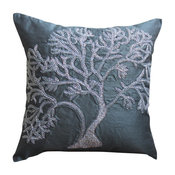 Beaded Gray Tree Dark Gray Euro Shams, Art Silk 26"x26" Euro Shams, Starry Tree