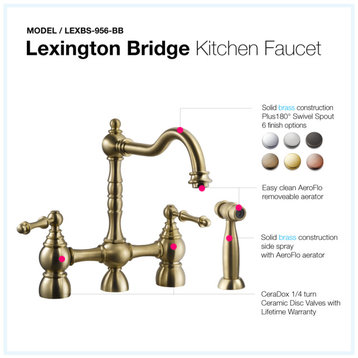 Lexington Bridge Kitchen Faucet With Sidespray, Brushed Brass