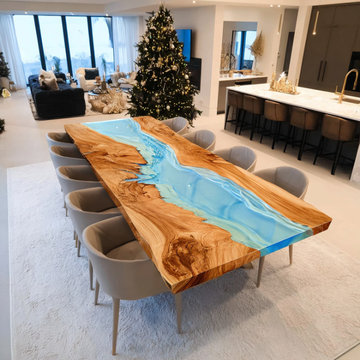 Custom Epoxy River Table-Walnut Ice Blue Resin River Epoxy Table