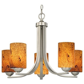 Chandelier with Brown Art Glass in Satin Nickel Finish