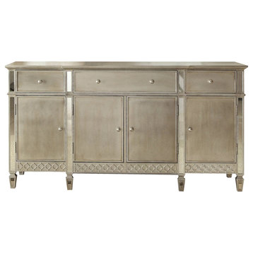 Contemporary Sideboard, Rubberwood Frame With Beveled Glass Accents, Champagne
