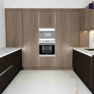 U-shaped Grey Wooden Handleless Kitchen Design Supplied by Inspired Elements
