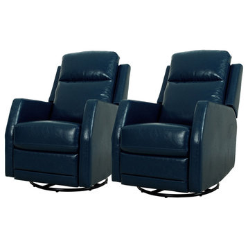 Upholstered Swivel Manual Recliner With Wingback Set of 2, Navy
