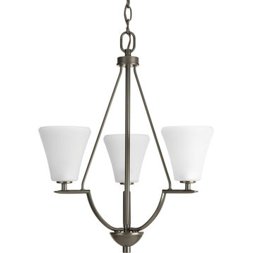 3-Light Foyer, Antique Bronze Finish  With Etched Shades