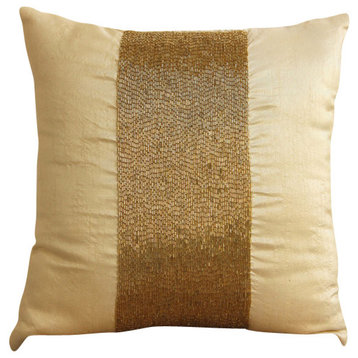 Gold Art Silk 16"x16" Metallic Beaded Pillow Covers, Gold Center