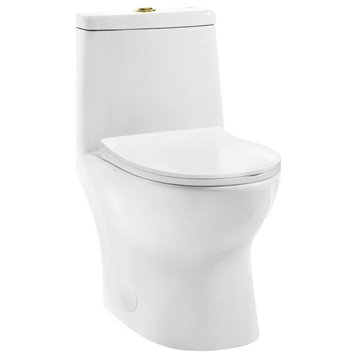 Ivy 1-Piece Toilet Dual Vortex Flush, Brushed Gold Hardware 1.1/1.6 gpf