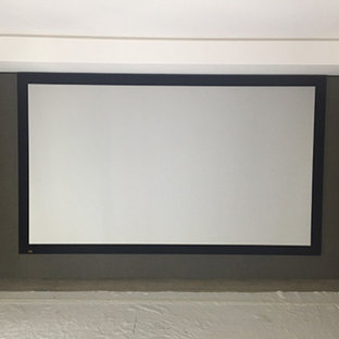 Home theater - modern home theater idea in Nice with a projector screen